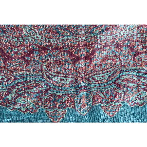 Sakkas Pashmina 72" x 28" reversable aqua/green orange fringe boho - Picture 4 of 9